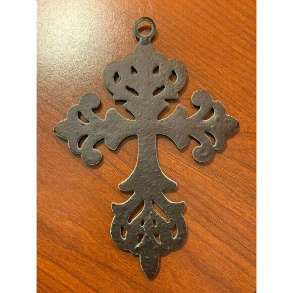 Metal Aqua Cross Wall Decor Rustic Look Ornate Small 6.5 x 5" Tall U54 - Picture 3 of 3